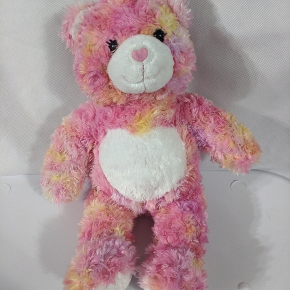 𝅺Build a Bear Pink Multi Color Fluffy Teddy Bear Plush Stuffed Animal - 15" - Picture 1 of 4